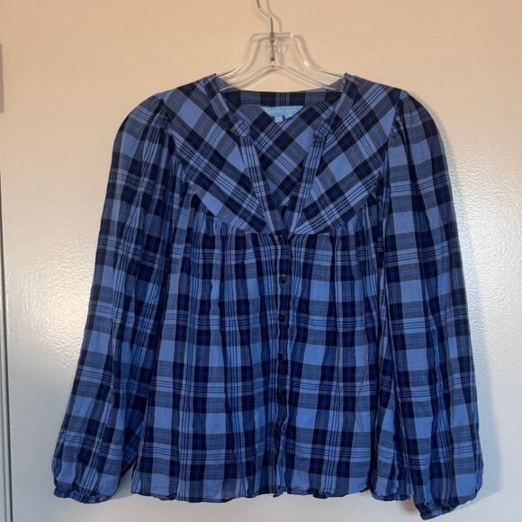 Draper James Button-Front Top in Midnight Plaid Size XS - Picture 3 of 6